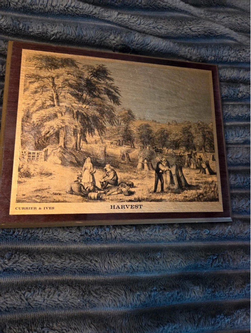 Vintage Currier & Ives "Harvest" gold foil metallic plaque